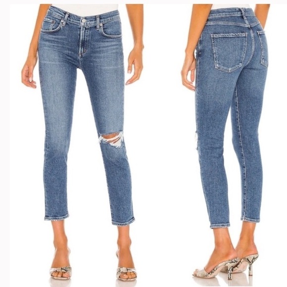 Agolde Toni Straight Jean Mid Rise Distressed Medium Wash Shoreline - Picture 2 of 12